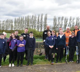 Highfield School pupils with their new bug house