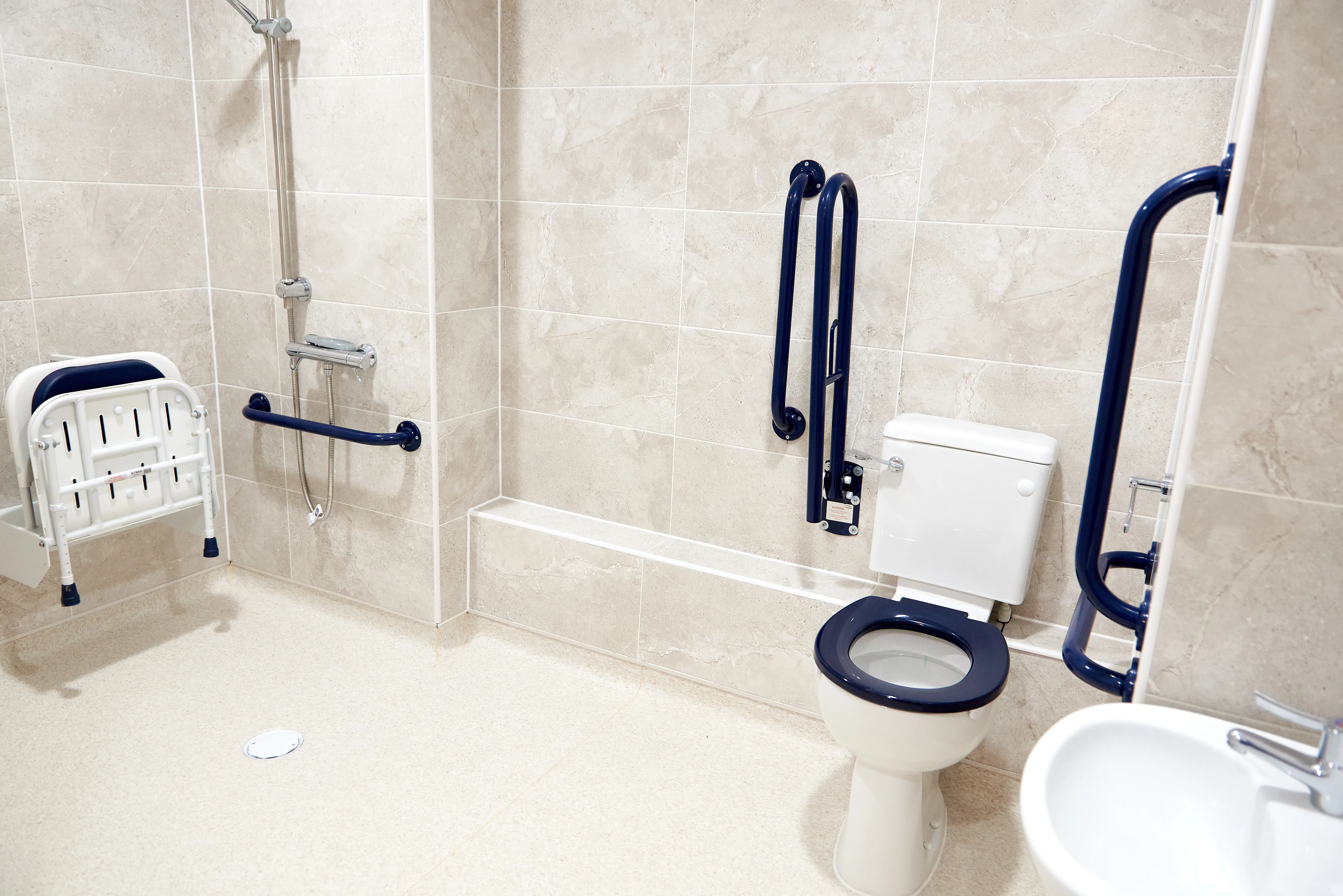Image of bathroom at Newport House with handrails