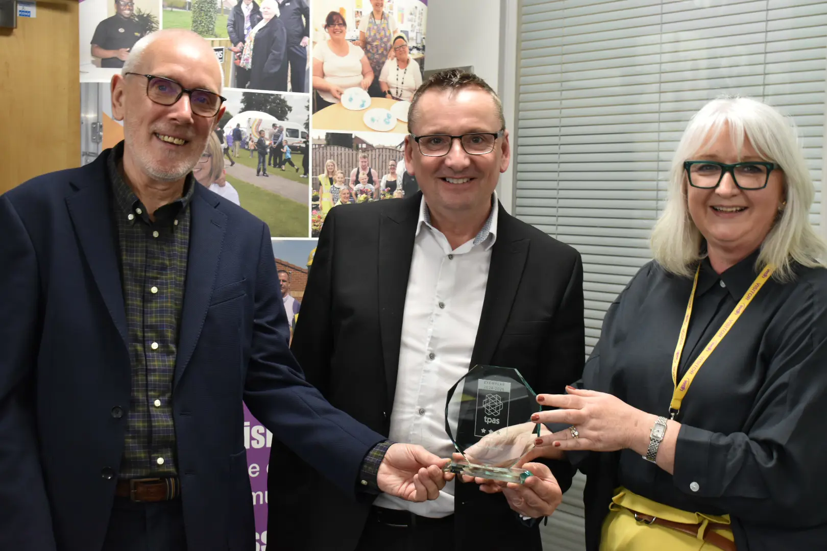 Pictured (L-R) Andrew McConnell OBE, WDH Board Chair; Andy Wallhead, WDH Chief Executive; and Julie Butterworth CMICS, Tpas Head of Consultancy with our award.