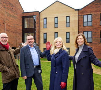 The Mayor of West Yorkshire with Andrew Wallhead (Chief Executive), Sue Young (Executive Director of Investment) and Andrew McConnell (Board Chair)  outside Newport House 